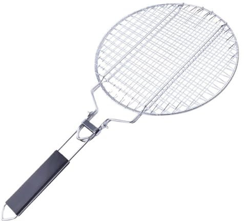 Panier de barbecue en acier inoxydable – Grille ronde verrouillable de 55 cm avec poignée amovible,grille barbecue ronde