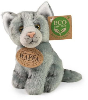 RAPPA Kleine Katze Kuscheltier ca. 14 cm – weiches Eco-Friendly Stofftier – Perfekter Begleiter für alle Abenteuer (F Grau)