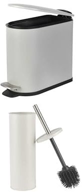 Beldray Toilet Brush & Bin Set – Antibacterial Treated Silicone Bristles with Closed-Top Design, 5 Litre Small Waste Bucket, Soft Closing Lid with Pedal, Space-Saving, Stainless Steel, Grey