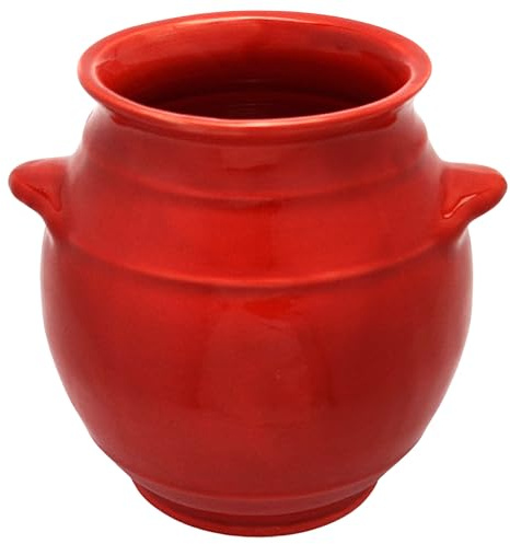 Cleminson Hand-Dipped Ceramic Utensil Jar | Artisan Kitchen Utensil Holder | Made in Spain | Stylish Cutlery Pot Organiser | Rustic Farmhouse Crock for Spoons, Spatulas, Whisks (Red Dipped)