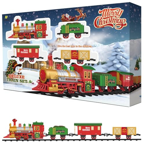 Rexco Deluxe Train Set Around Christmas Tree Track Carriage For Under Tree Railway Line Toy Lights Sound Musical Battery Operated Party Decor Xmas Gift