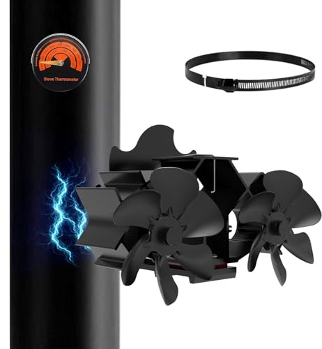 MERTTURM Ofenventilator Magnetisch mit Doppelmotoren 12 Flügel, Wärmebetriebener Rohr Kaminventilator mit Größerem Luftstrom, Leise Wärmezirkulation, Holzofenventilator ohne strom für Ofen/Kamin