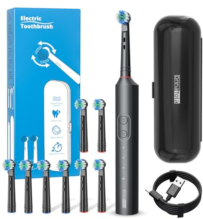 Orinatola Elektrische Zahnbürste–Electric Toothbrush mit 8 Bürstenköpfen (3 Modi), Wiederaufladbare Elektrische Reisezahnbürste,50 Tagen Akkulaufzeit, 8.800 VPM, Reiseetui und USB-Ladekabel,Schwarz