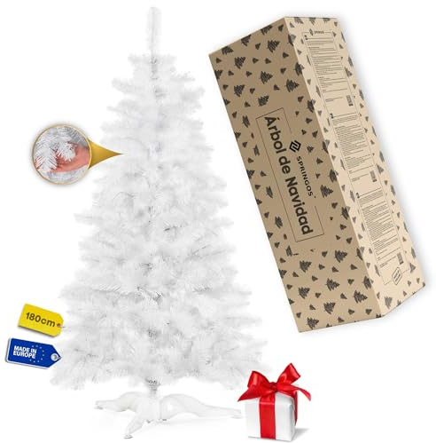 Springos Weihnachtsbaum künstlich 180cm Weiße Tanne künstlich mit 284 Spitzen, Stabiler Christbaum für Wohnzimmer & Büro, pflegeleichter Christmas Tree, Weihnachtsbaum klein für Festliche Deko