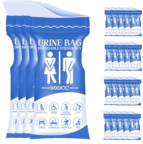 oupados 24 Stück Urinbeutel für Unterwegs 800ml Pinkelbeutel mit Griff,Notfall-Toilettenbeutel Reise für Männer Frauen Patienten Schwangere Kinder Camping Wandern Auto Reisen Outdoor-Aktivitäten