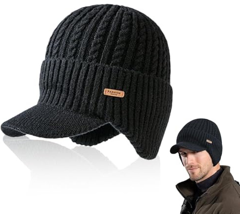 yotutun Wintermütze mit Ohrenschutz, Wintermütze Herren Strickmütze Schirmmütze Dehnbare Weiche Wollmütze ideal für kaltes Wetter und Outdoor-Sportarten