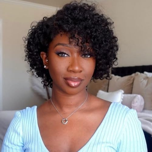 Perruques brésiliennes bouclées crépues de 10 Pouces pour femmes noires Perruque courte sans colle 100% cheveux humains short human hair wig