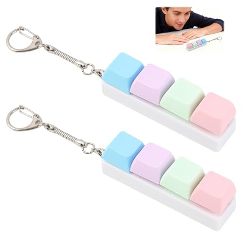 Tastatur Fidget Spielzeug Schlüsselanhänger mit Vierfarbigen Mechanischen Tasten, klick Knopf zur Stressreduktion für Erwachsene, Angenehmes Druckgefühl, Tragbarer Keychain für Büro Arbeit Alltag