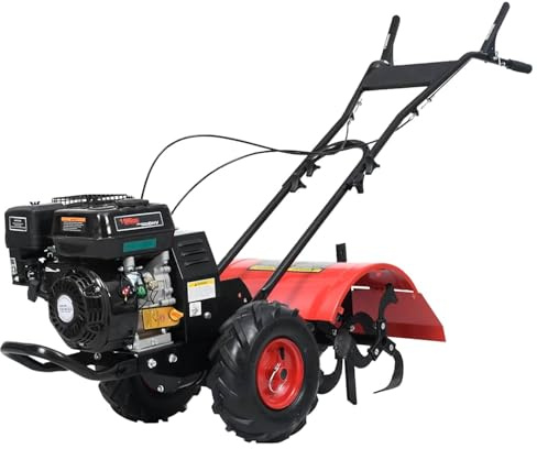 Gecheer Motozappa a benzina, 6.5 HP 196 cc, motore potente, lame in metallo resistenti, larghezza lavoro 50 cm, profondità regolabile 175-350 mm, per lavorazione terreno e preparazione letto semina