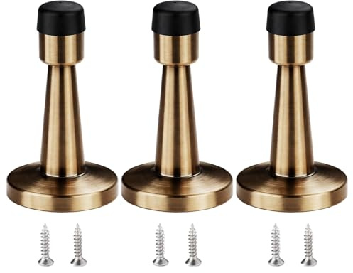 3Pcs Brass Door Stop, Antique Brass Door Stop, Wall Mounted Door Stoppers for Skirtings, 4x7.9cm Brass Door Stops Indoors, Door Stoppers for Walls
