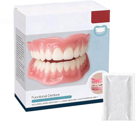 Kit de Dentier en Silicone Souple, Prothèses Dentaires Cosmétiques pour Homme et Femme, Jeu Complet Haut et Bas, Sourire Immédiat
