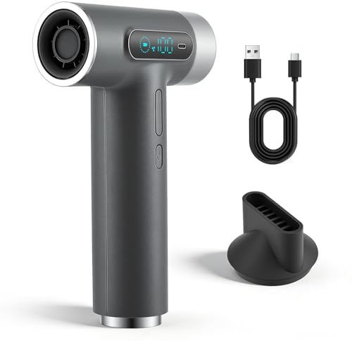 Hair Dryer Cordless, 300W Fast Drying Blow Dryer with Digital Screen, 27000mAh Rechargeable Portable Travel Hairdryer, 100000RPM, 100 Speeds, USB Charging, Hot & Cold Wind for Travel,Camping (Grey)