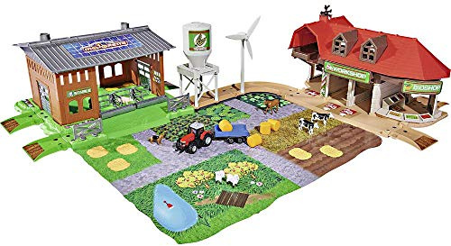 Majorette 212050009 Creatix Big Farm Set, Bauernhof-Spielset inkl. 3 Fahrzeugen + 2 Anhägern, Traktor, Mähdrescher, Holzlader, Die-Cast Mehrfarbig 5 Jahre to 99 Jahre