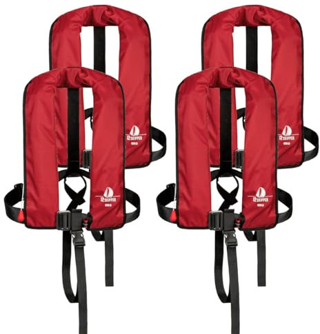 Set di 4 12skipper giubbotti di salvataggio automatici 165N ISO con imbragatura, rosso