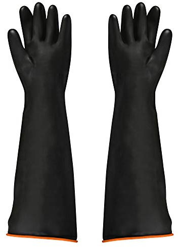 FOCCTS Gants en latex résistant aux produits chimiques en caoutchouc, résistant aux acides/alcalins/travaux de sécurité industrielle, Gants de protection longs, noir, 1 paire