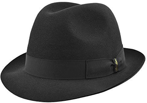 Borsalino Marengo Trilby Hut, Rand 4,5 cm mit Innenfutter, Made in Italy, Herbst Winter (Nero 0421, 58 cm)
