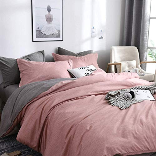 CoutureBridal Sets de Housse de Couette 140x200cm + 1 taie d'oreiller 65x65cm Ado Fille Adulte Rose Gris Réversible Parure de Lit 1 Personne Avez Fermeture Éclair