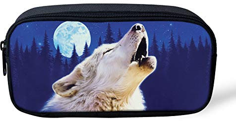 SEANATIVE Moon Wolf Stifteetui Organizer Sationery Storage Cace Durable Zipper Stiftehalter