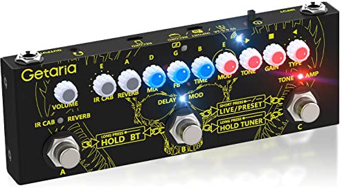 Getaria Electric Guitar Multi Effect Pedal Combo Effect Pedal with Overdrive Distortion Amp Pedal Infrared Modeling Built-in Battery