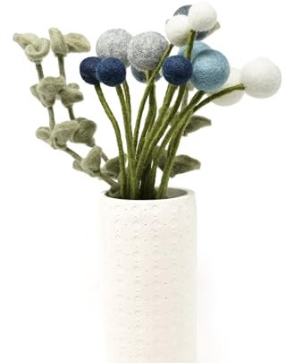Gry & SIF künstlicher Blumenstrauß aus Filz, dekorative Blumen-Arrangements, Winterstrauß, Blau,Grau, Weiß, Wohnzimmer-Deko, Handmade, Fairtrade | 1x Filz-Blumenstrauß Ida, 17-teilig