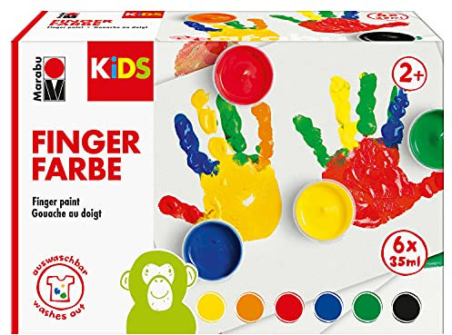Marabu 0303000050800 - KiDS Fingerfarben-Set mit 6 leuchtenden Farben à 35 ml, parabenfrei, vegan, laktosefrei, glutenfrei, geeignet zum Malen für Kindergarten, Schule, Therapie und zu Hause