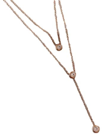 925 Sterling Silber Anhänger Einfache Doppelte Lange Halskette Roségold Schlüsselbein Kristall Zirkonia 925Er Sterling Silber Anhänger Halskette Geeignet Für Damen Und Herren Mode Einfach Geburtstag