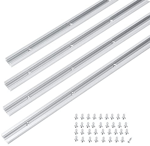 FOCANDPRO Aluminum T-Track 36 Inch for Woodworking Table saws -Silver -4PK | Fine Sandblast Anodized, Double-Cut Profile,t tracks with Pre-punched Holes，t slot track for DIY wood cutting &positioning