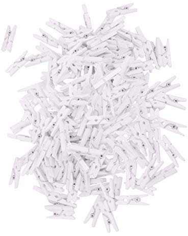 Sharplace 100X Mini Pinces à Linge Blanches en Bois Clips Photo en Papier Chevilles Décoration de Mariage