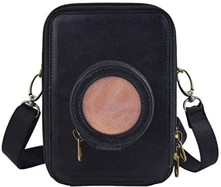 Rieibi Mini EVO Kameratasche, Retro Tasche PU Leder Schutzhülle für Fujifilm Fuji Mini EVO Sofortbildkamera mit abnehmbarem Schultergurt, schwarz