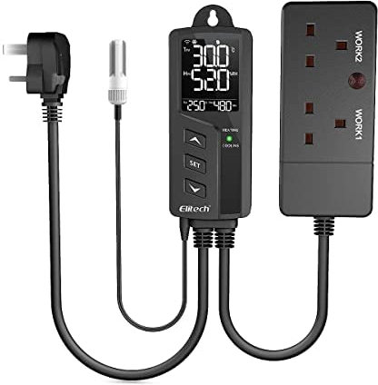 Elitech Temperature and Humidity Controller 220V Pre-wired Digital Thermostat Humidistat for Greenhouse Planting Reptile Home brew Seeding Incubation, STC-1000WIFI TH