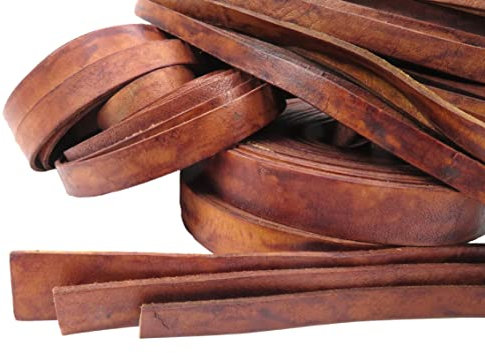 esnado Cordon de Cuir Plat | Largeur : 15 mm ; épaisseur : env. 2,5 mm – Marron Antique – 1 m | Cuir véritable – Tannage végétal | pour Bricolage | Fabrication de Bijoux