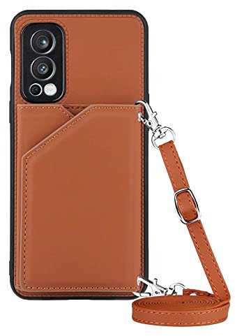 Paekear Handykette für OnePlus Nord 2 5G, PU-Leder Hülle- Handyhülle mit Band zum Umhängen - Klapptasche Handytasche Case mit Handy-Kette, Kartenfach und Portmonee, Braun