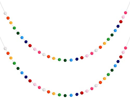Laughhe 2 Stück Bunte Filzkugeln Girlanden, 2.5m Wolle Filz Ball Girlande mit 30 Pompoms, Filz Pom Poms Girlanden Pompom Girlanden Filzkette für Wand Party Dekor Christbaum Schmuck