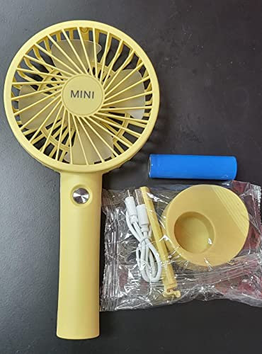 Handheld Fan Portable Fan Rechargeable 3 in 1, Hand Held Fan Battery Powered USB, Mini Fan Portable Hand Fan Foldable with 3 Speed, Small Fan Desk fan Neck Travel Fan for Office, Home, Trip (YELLOW)