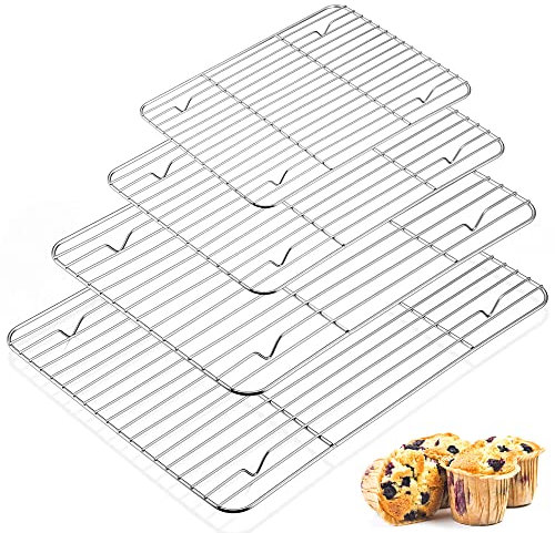 Herogo Cooling Rack Set of 4, Stainless Steel Wire Grill Rack for Baking Roasting Cooking, 4 Sizes Rectangle Oven Shelf for Cakes Cookies Biscuits, Rustproof, Easy Clean & Dishwasher Safe