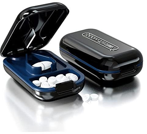Dyroe tablettenteiler, Pillenschneider Große und Kleine Tabletten, Tablettenspalter Pillenteiler mit Tablettenaufbewahrungsfach, Pillen Vitamin-Tabletten, Tragbarer Tasche Pillenzerkleinerer Schwarz