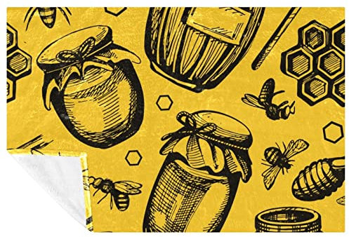 VAPOKF Bee Honeycomb and Honey Jar Prints Soft Warm Cozy Blanket Throw for Bed Couch Sofa Picnic Camping Beach, 150 * 200cm