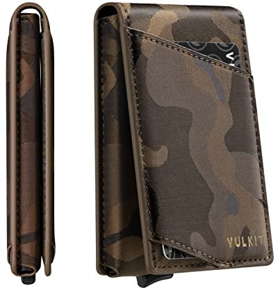 VULKIT Pop Up Porte-Cartes Portefeuille Mince pour Hommes Portefeuilles à Deux Volets minimalistes Blocage RFID Fermeture magnétique Peut contenir 12 Cartes
