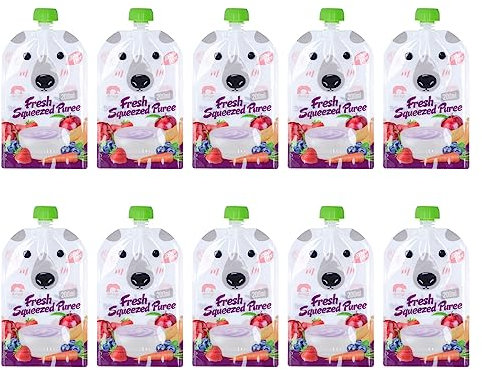 banapoy Pochettes Nourriture pour Bébé, 10Pcs 200Ml Récipients Réutilisables Rechargeables pour Aliments, Congelable Sac à Collation pour Bébé pour Purée de Fruits, Yogourt, Compote Pommes