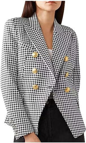 2023 Veste Femmes Pied De Poule Décontracté Double Boutonnage Plaid Costume Veste Manteau À Carreaux À Manches Longues Costume Blazer Travail Bureau d'affaires Mode Smart Automne Hiver Outwear