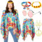 YADODO Hippie Kostüm Damen Poncho Set mit Hippie Accessoires 60er 70er Jahre Bekleidung Frau Boho Flower Power 70er Mode Disco Outfit Damen Faschingskostüme