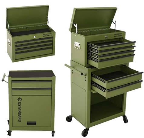 GSTANDARD APTB226G Torin 6-Drawer Rolling Tool Chest: High-Capacity 2-in-1 Detachable Tool Cabinet with Lockable Wheels & Secure System, Green