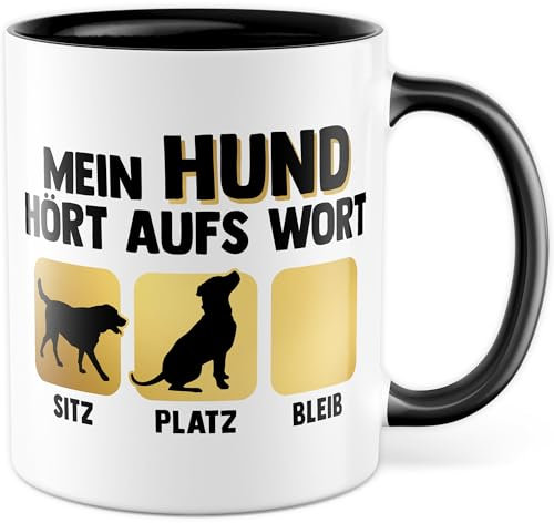 Tasse chien cadeau Mon chien écoute sur le mot Tasse à café chiens amoureux des chiens Humour Idée cadeau papa drôle cadeaux pour femmes chiot Tasse à café (blanc/noir)