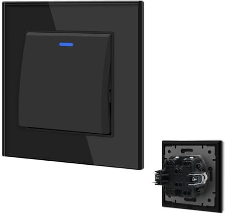 BSEED Interrupteur Va et Vient avec voyant LED,Interrupteur encastrable avec des Griffes,10A 1 Gang 3 Voie Interrupteur à bascule,Interrupteur Mural encastré pour salon, bureau, cuisine-Noir