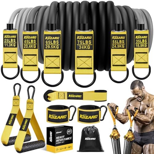 KUZARO Heavy Resistance Bands 300lbs, Resistance Bands Set for Men, Exercise Bands with Handles, Door Anchor, Home Gym Equipment for Strength & Muscle Training, Physical Therapy, Workout, Stretching