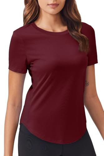Weardear Sport T-Shirt Damen Rundhalsausschnitt Workout Tops Kurzarm Atmungsaktive Mesh Seiten Laufen Yoga Top S-XXL