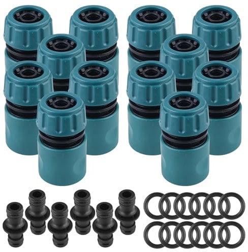 Gartenschlauch Anschluss Set, Schlauchverbinder 1/2 Zoll Doppelstecker schlauchkupplung Adapter, Verbinder Zubehör Schnellverbindung Leckfrei für Garten und Haus Wasserhahn, 18 Stück