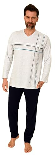 Normann Eleganter Herren Schlafanzug Langarm Pyjama mit Frontprint – auch in Übergrössen