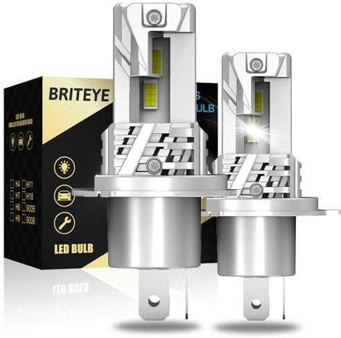 Briteye Bombilla H4 LED 60 Watts 12000Lm 6500 Kelvin Luz Blanca 400% Brighter Conception Sans Câble Plug and Play Para Faros de Coche (2 Bombillas)