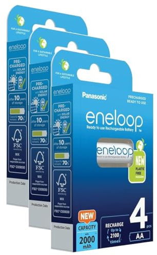 Eneloop Lot de 3 x 4 Piles Rechargeables Ni-MH Mignon AA 2000mAh
